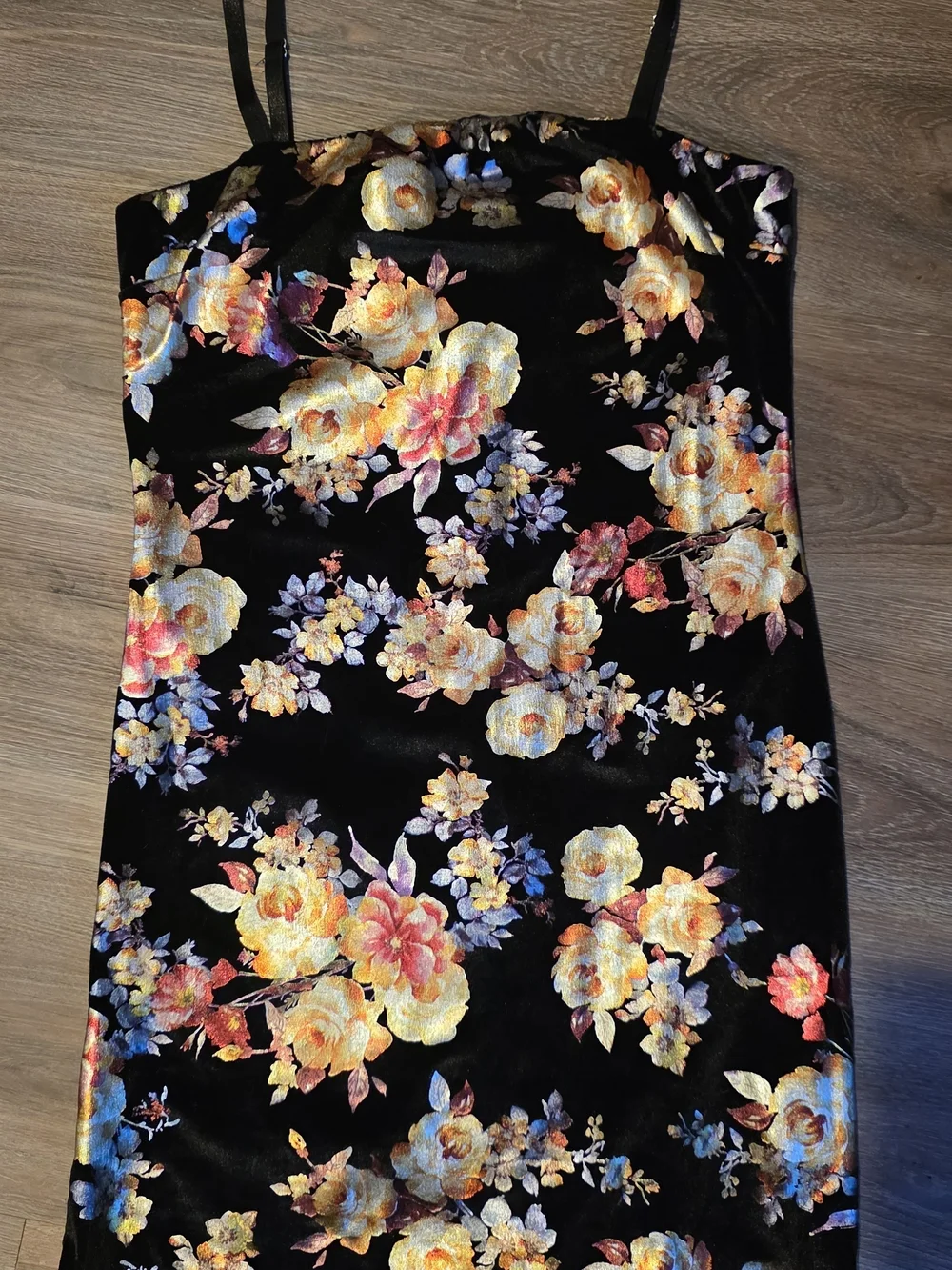 I.AM.GIA Floral Velvet Black Bodycon Mini Dress - Picture 2 of 4